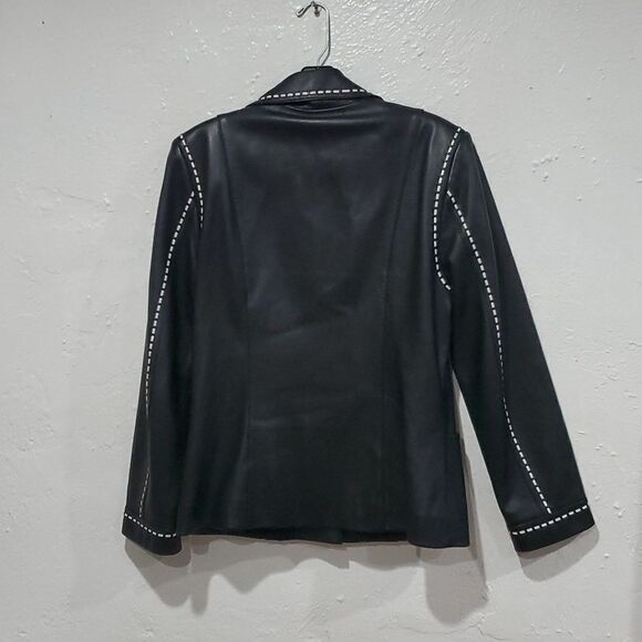 St. John Lambskin Leather Jacket in Black with White Stitching Size S - Picture 7 of 15